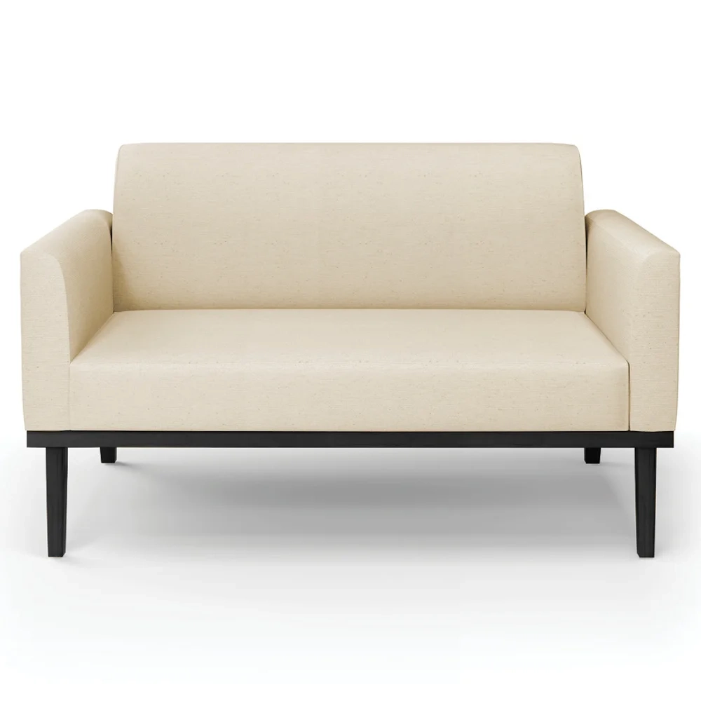 Sofá Namoradeira e 2 Poltronas Base Madeira Preto Maressa Linho Bege - Ibiza