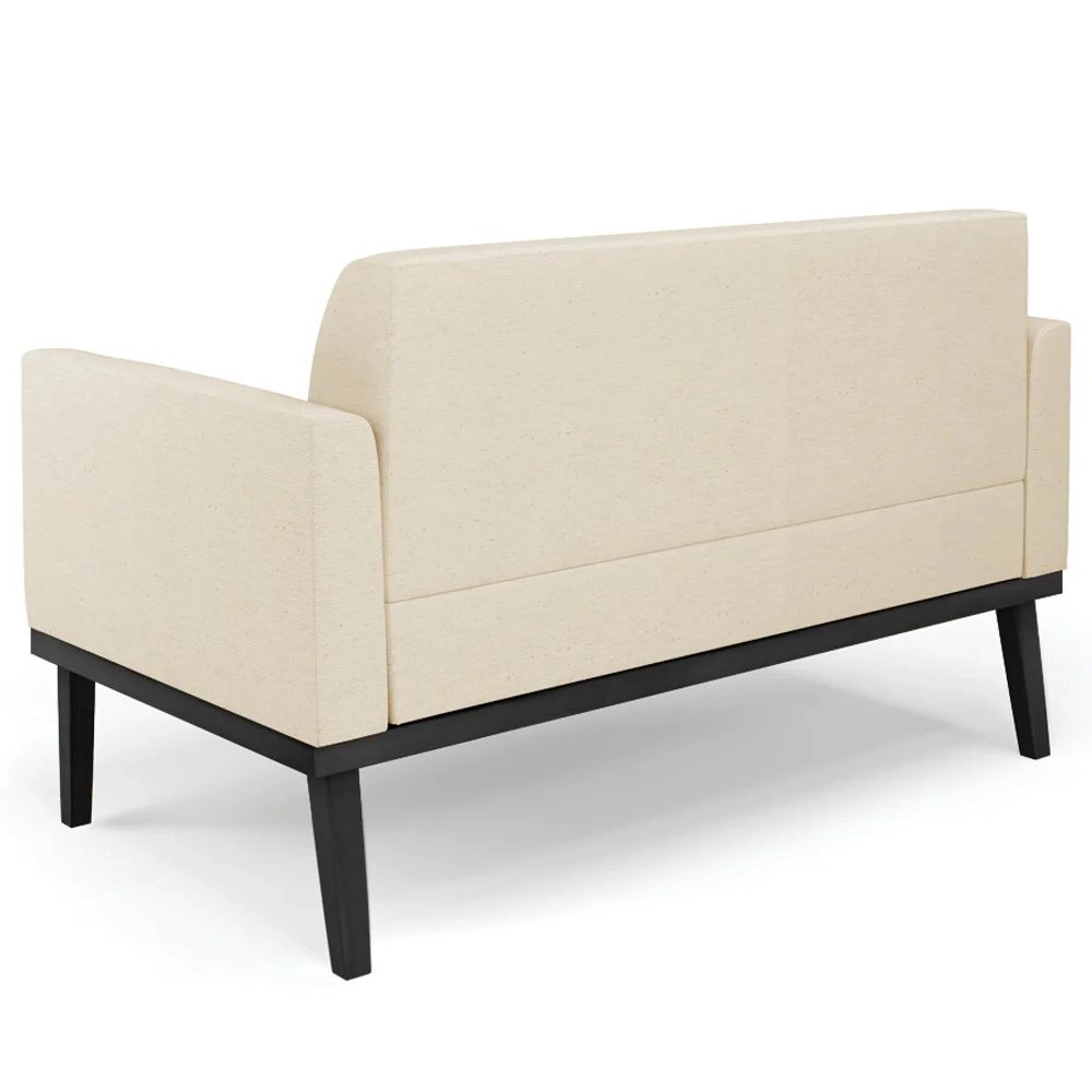 Sofá Namoradeira e 2 Poltronas Base Madeira Preto Maressa Linho Bege - Ibiza