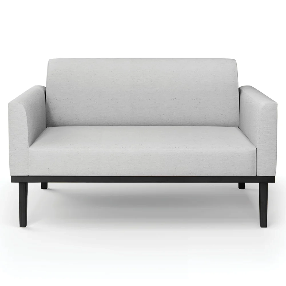 Sofá Namoradeira e 2 Poltronas Base Madeira Preto Maressa Linho Cinza - Ibiza