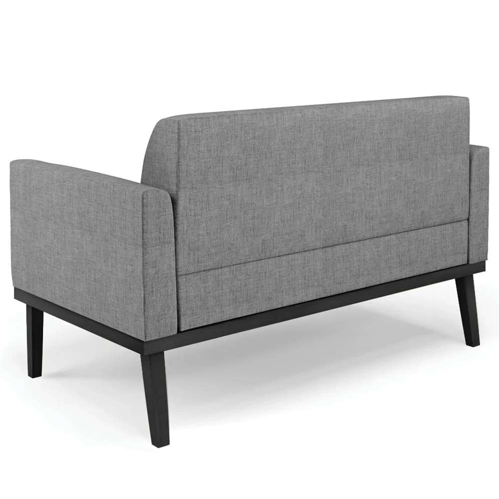 Sofá Namoradeira e 2 Poltronas Base Madeira Preto Maressa Linho Grafite - Ibiza