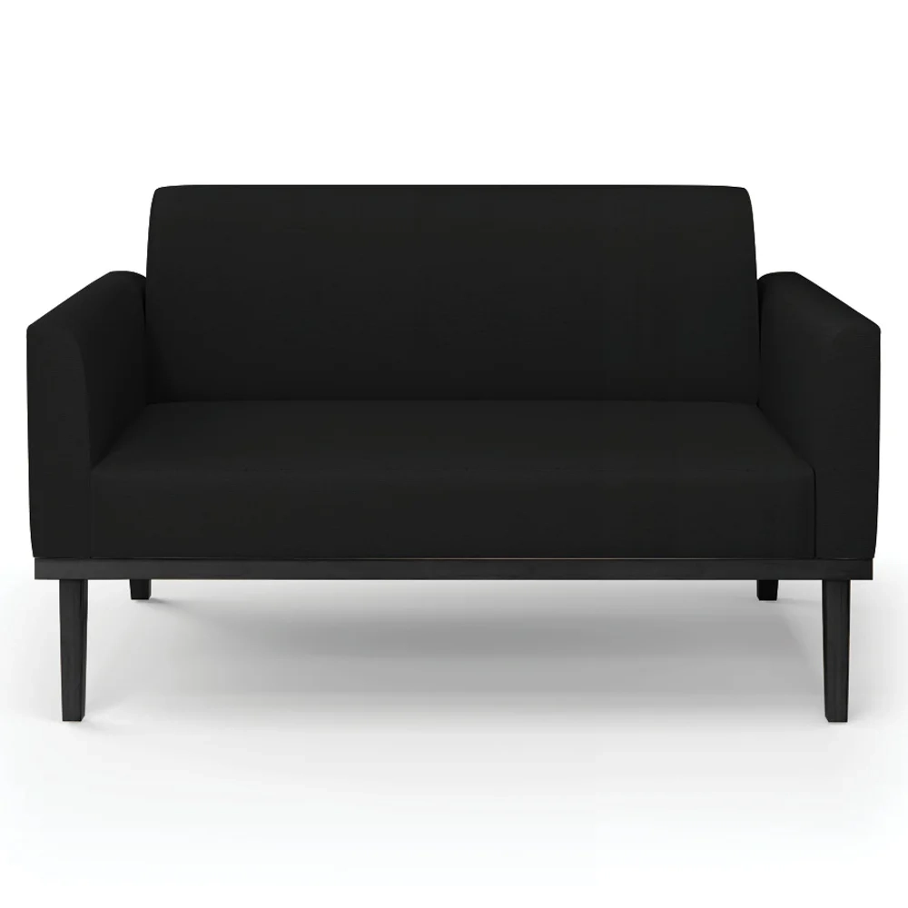 Sofá Namoradeira e 2 Poltronas Base Madeira Preto Maressa Linho Preto - Ibiza