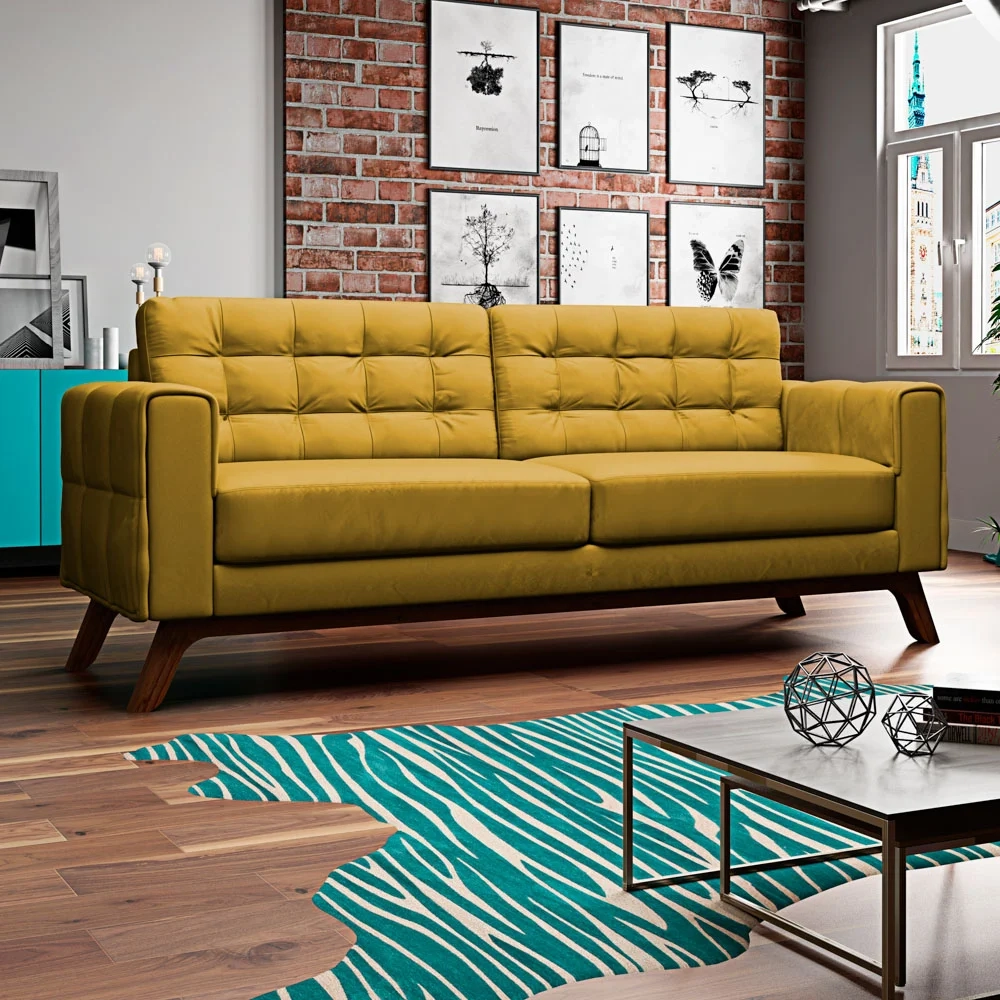 Sofá 300cm 4 Lugares Sandero C-279 Veludo Amarelo - Domi