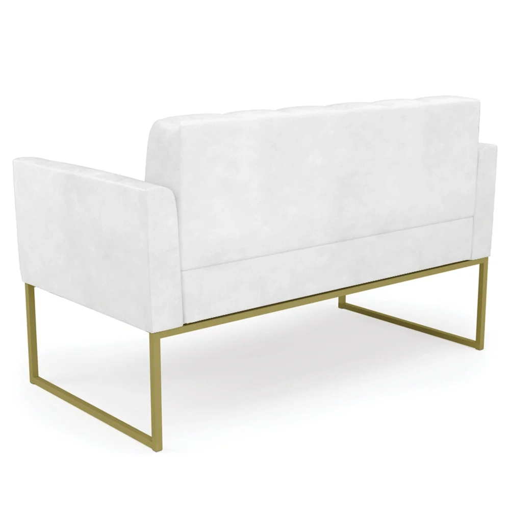 Sofá Namoradeira Base Industrial Dourado Ana Sintético PU Branco - Ibiza