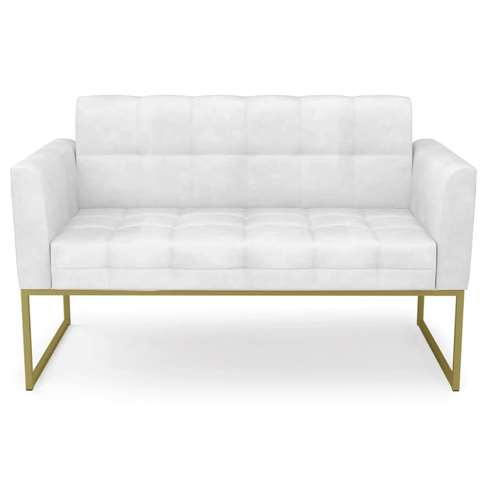 Sofá Namoradeira Base Industrial Dourado Ana Sintético PU Branco - Ibiza