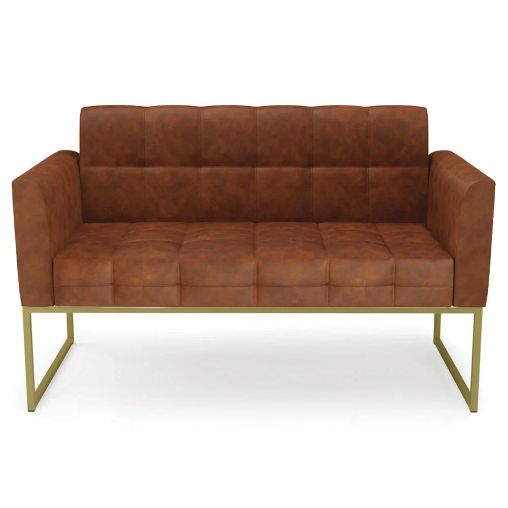 Sofá Namoradeira Base Industrial Dourado Ana Sintético PU Nozes - Ibiza