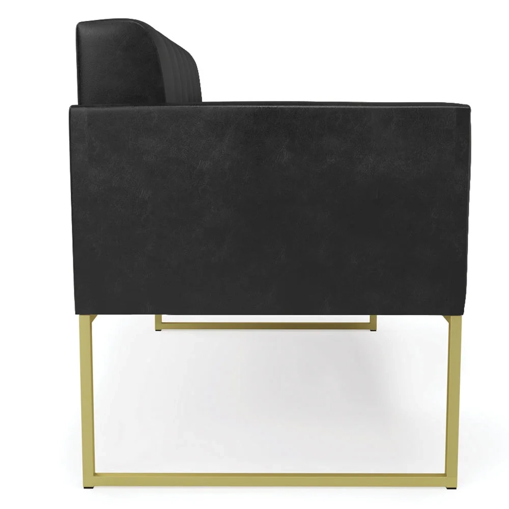 Sofá Namoradeira e 2 Poltronas Base Industrial Dourado Ana Sintético PU Preto - Ibiza