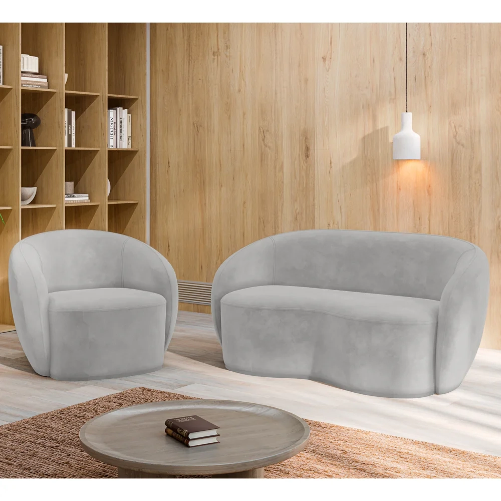 Sofá 2 Lugares Living 160cm e 1 Poltrona Giratória Garbin Z08 Veludo Cinza - Mpozenato