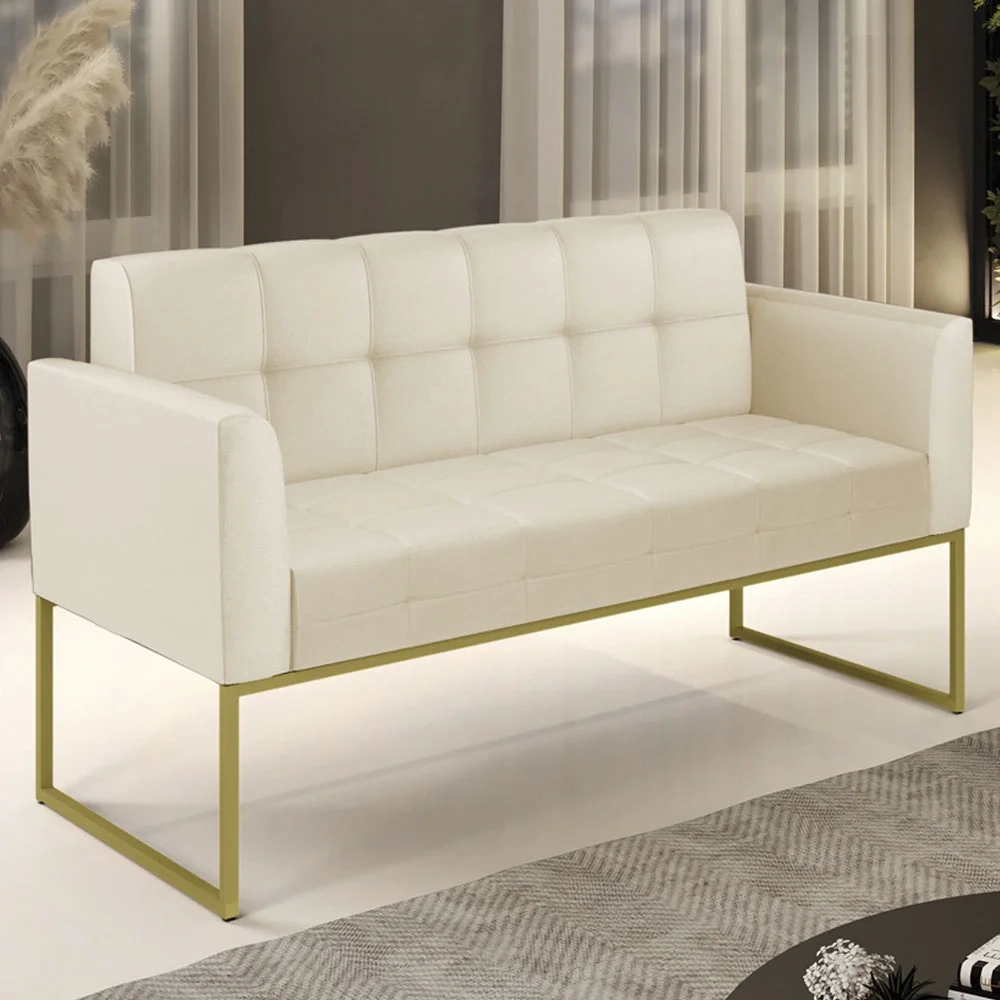 Sofá Namoradeira Base Industrial Dourado Ana Sintético Bege - Ibiza