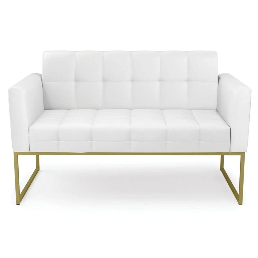 Sofá Namoradeira Base Industrial Dourado Ana Sintético Branco - Ibiza