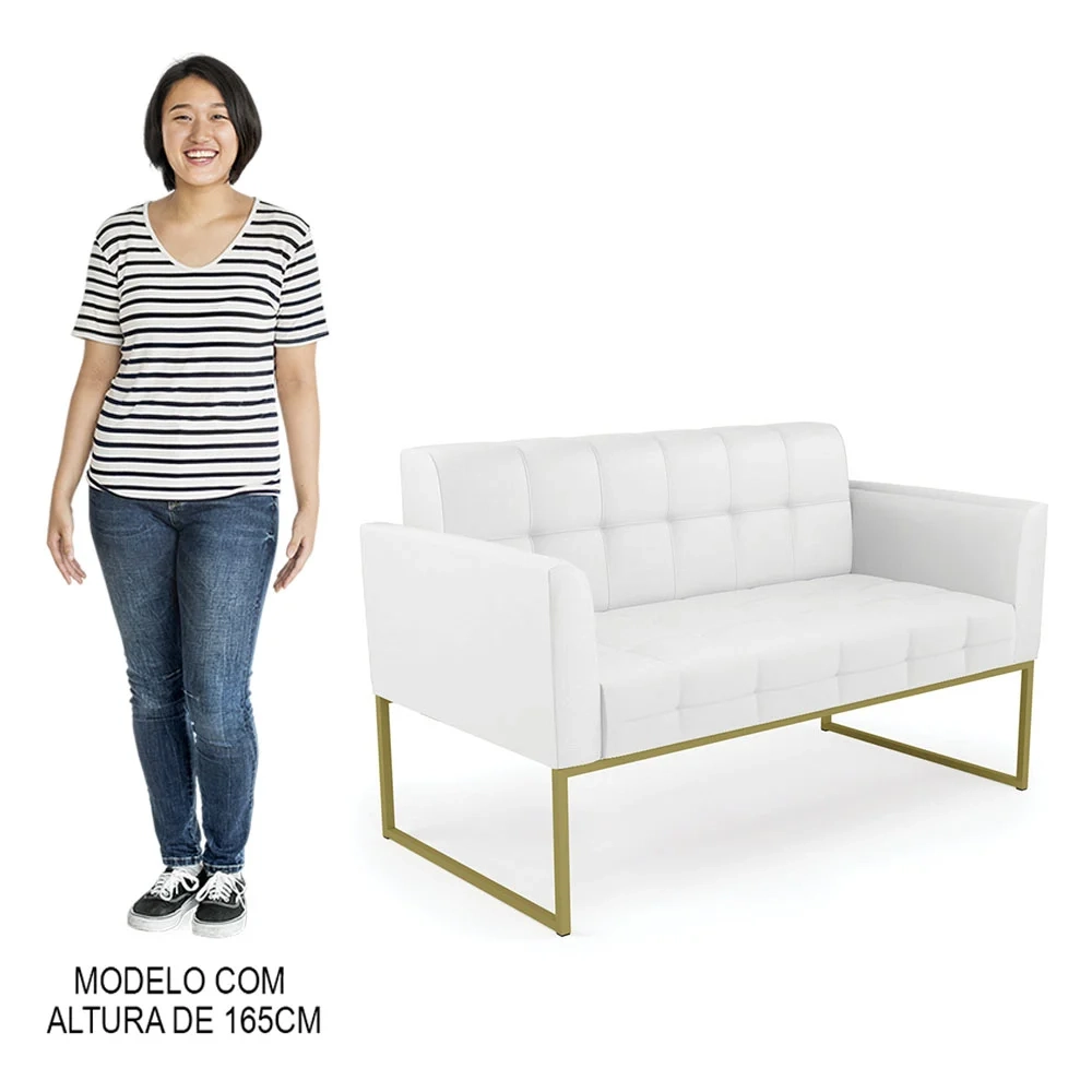 Sofá Namoradeira Base Industrial Dourado Ana Sintético Branco - Ibiza