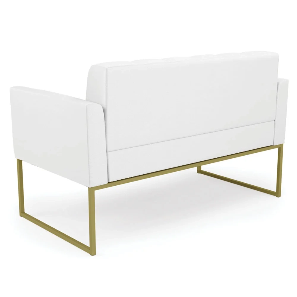 Sofá Namoradeira Base Industrial Dourado Ana Sintético Branco - Ibiza
