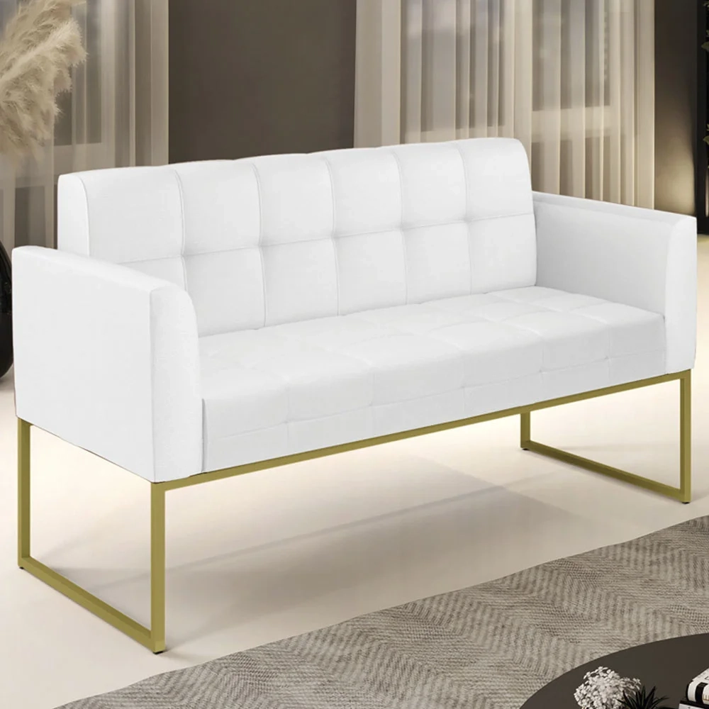 Sofá Namoradeira Base Industrial Dourado Ana Sintético Branco - Ibiza