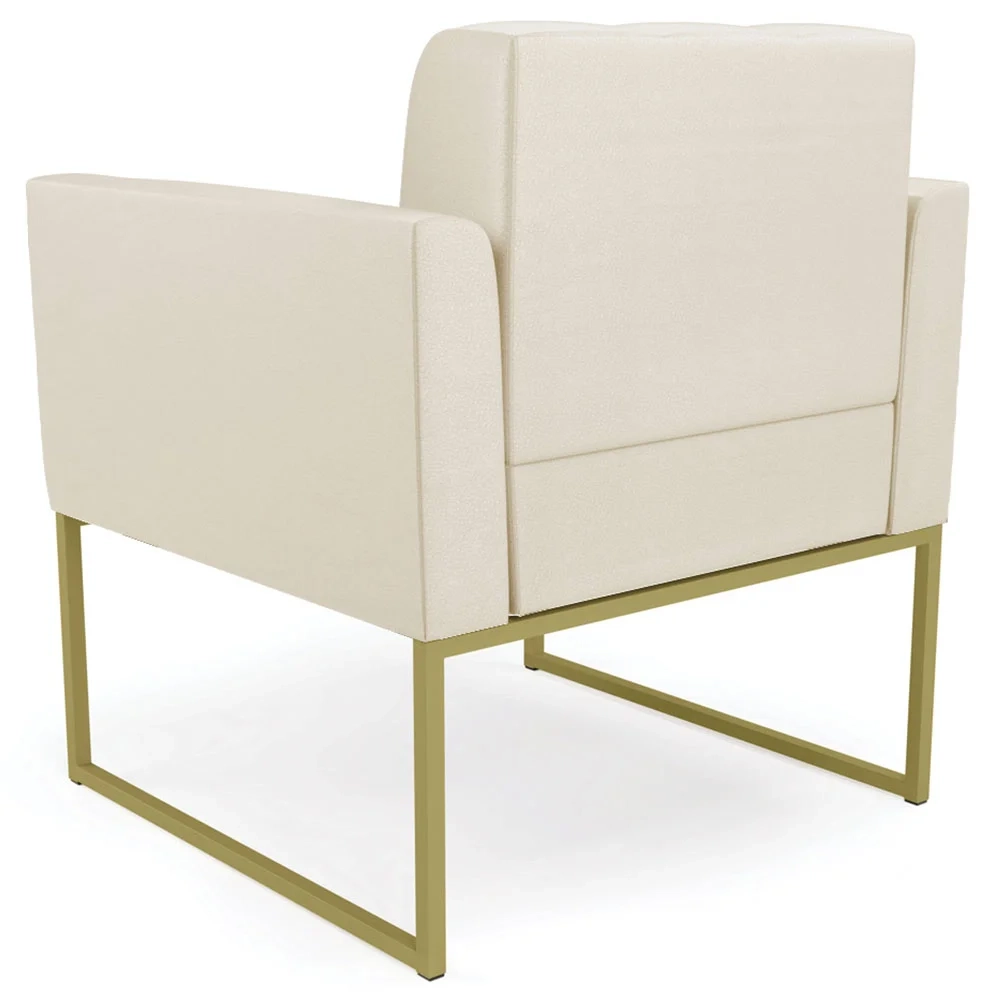 Sofá Namoradeira e 2 Poltronas Base Industrial Dourado Ana Sintético Bege - Ibiza