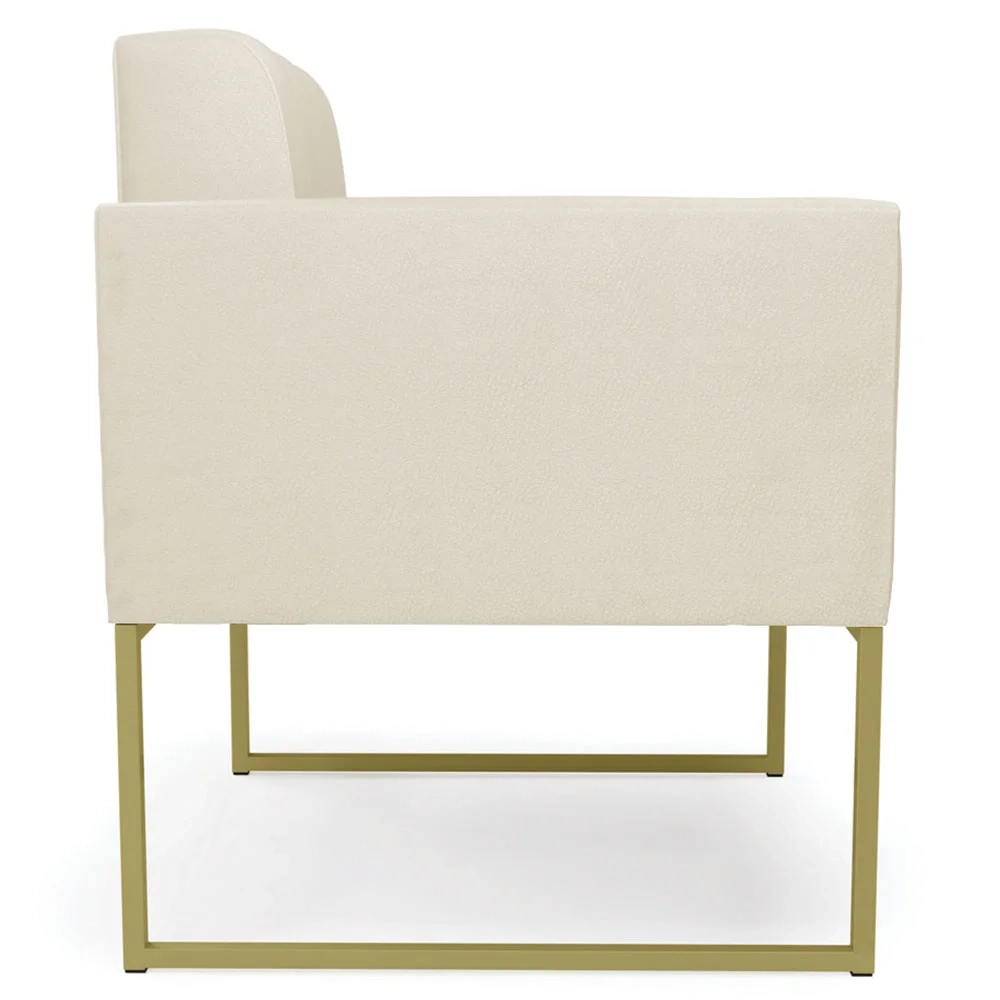Sofá Namoradeira e 2 Poltronas Base Industrial Dourado Ana Sintético Bege - Ibiza