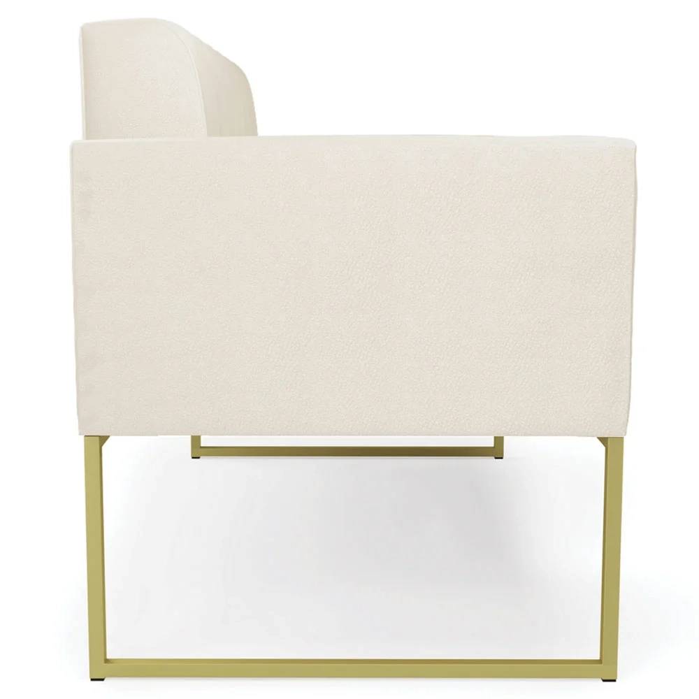 Sofá Namoradeira e 2 Poltronas Base Industrial Dourado Ana Sintético Bege - Ibiza