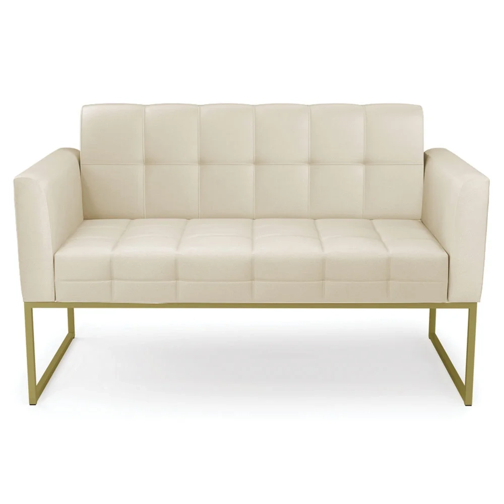 Sofá Namoradeira e 2 Poltronas Base Industrial Dourado Ana Sintético Bege - Ibiza