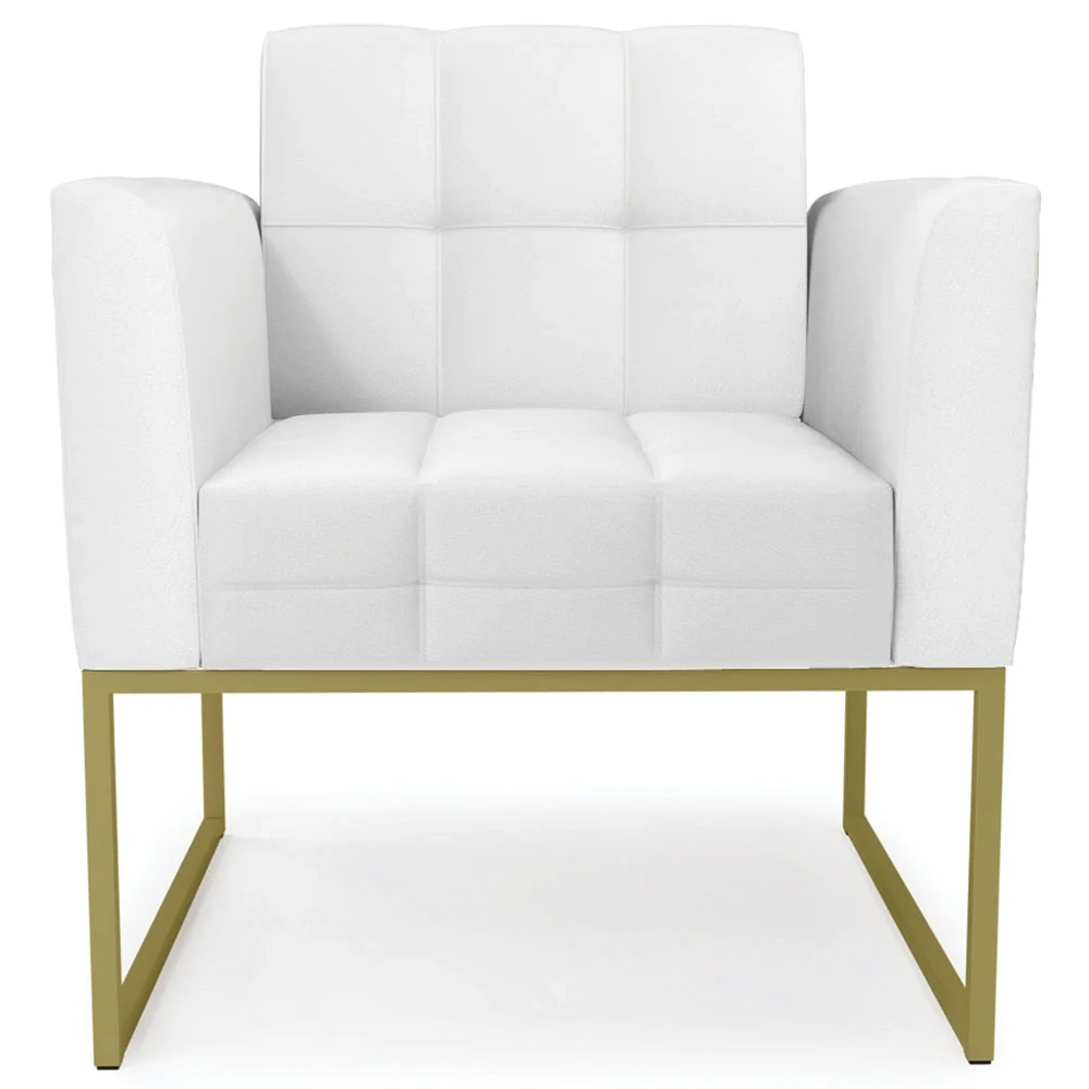 Sofá Namoradeira e 2 Poltronas Base Industrial Dourado Ana Sintético Branco - Ibiza