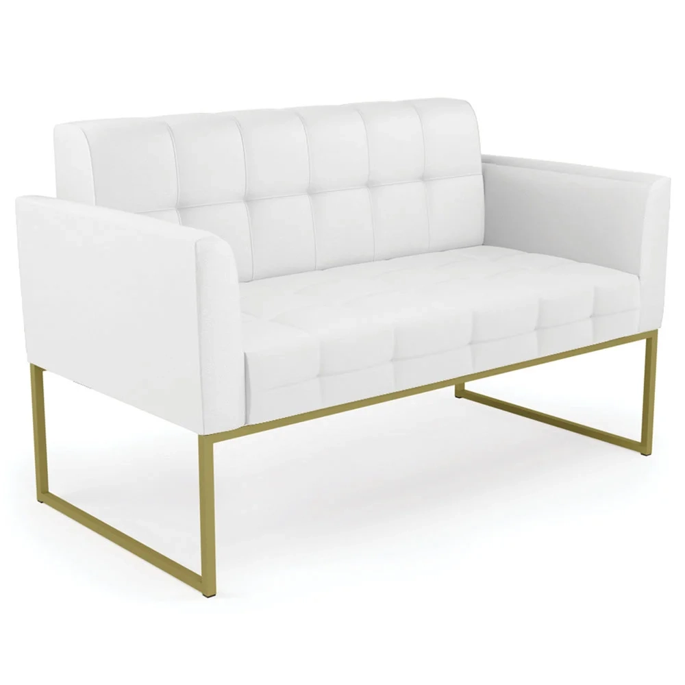 Sofá Namoradeira e 2 Poltronas Base Industrial Dourado Ana Sintético Branco - Ibiza
