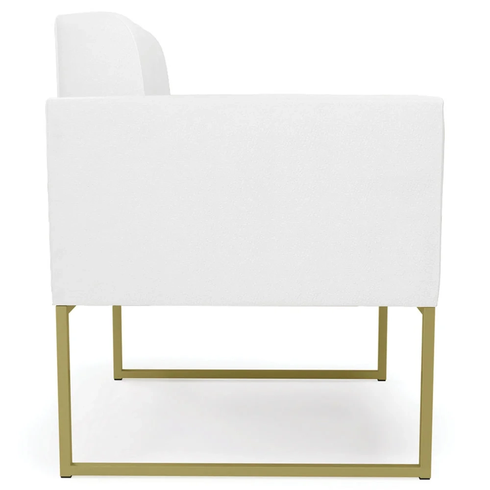 Sofá Namoradeira e 2 Poltronas Base Industrial Dourado Ana Sintético Branco - Ibiza