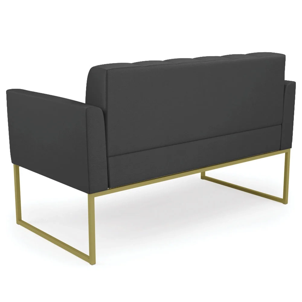 Sofá Namoradeira e 2 Poltronas Base Industrial Dourado Ana Sintético Preto - Ibiza