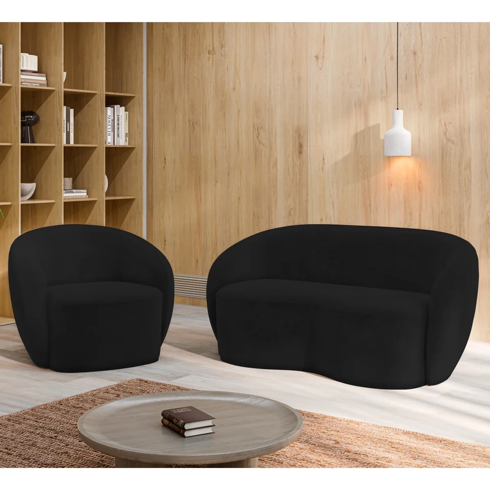 Sofá 3 Lugares Living 180cm e 1 Poltrona Giratória Garbin Z08 Veludo Preto - Mpozenato