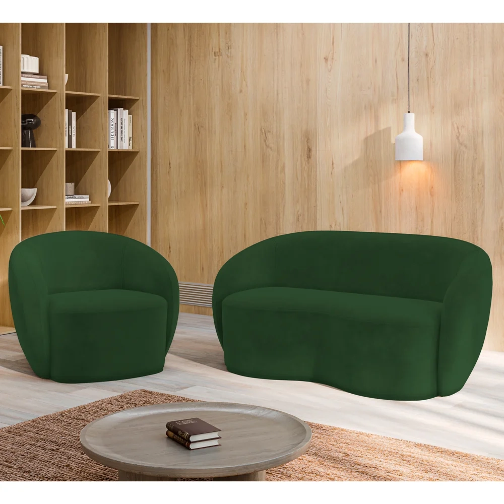 Sofá 3 Lugares Living 180cm e 1 Poltrona Giratória Garbin Z08 Veludo Verde - Mpozenato