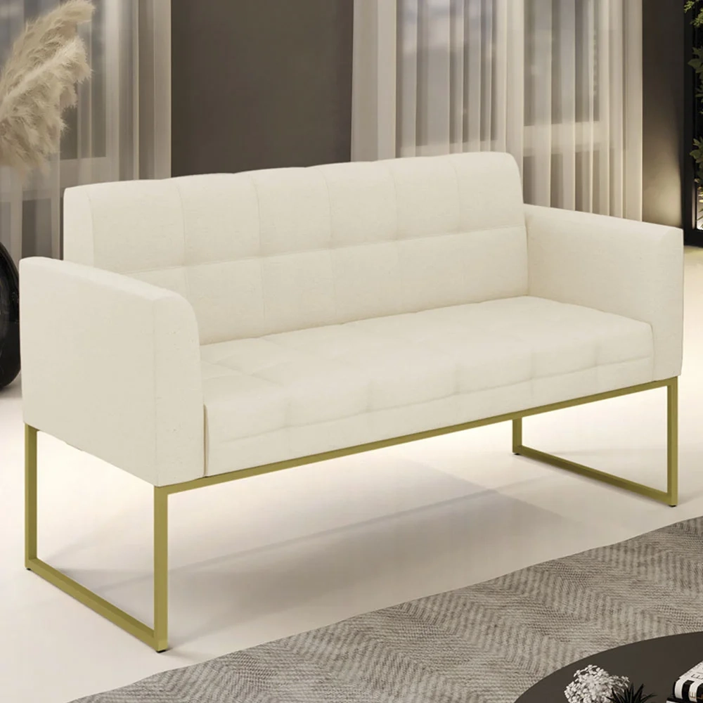 Sofá Namoradeira Base Industrial Dourado Ana Linho Bege - Ibiza