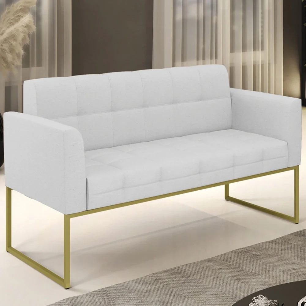 Sofá Namoradeira Base Industrial Dourado Ana Linho Cinza - Ibiza