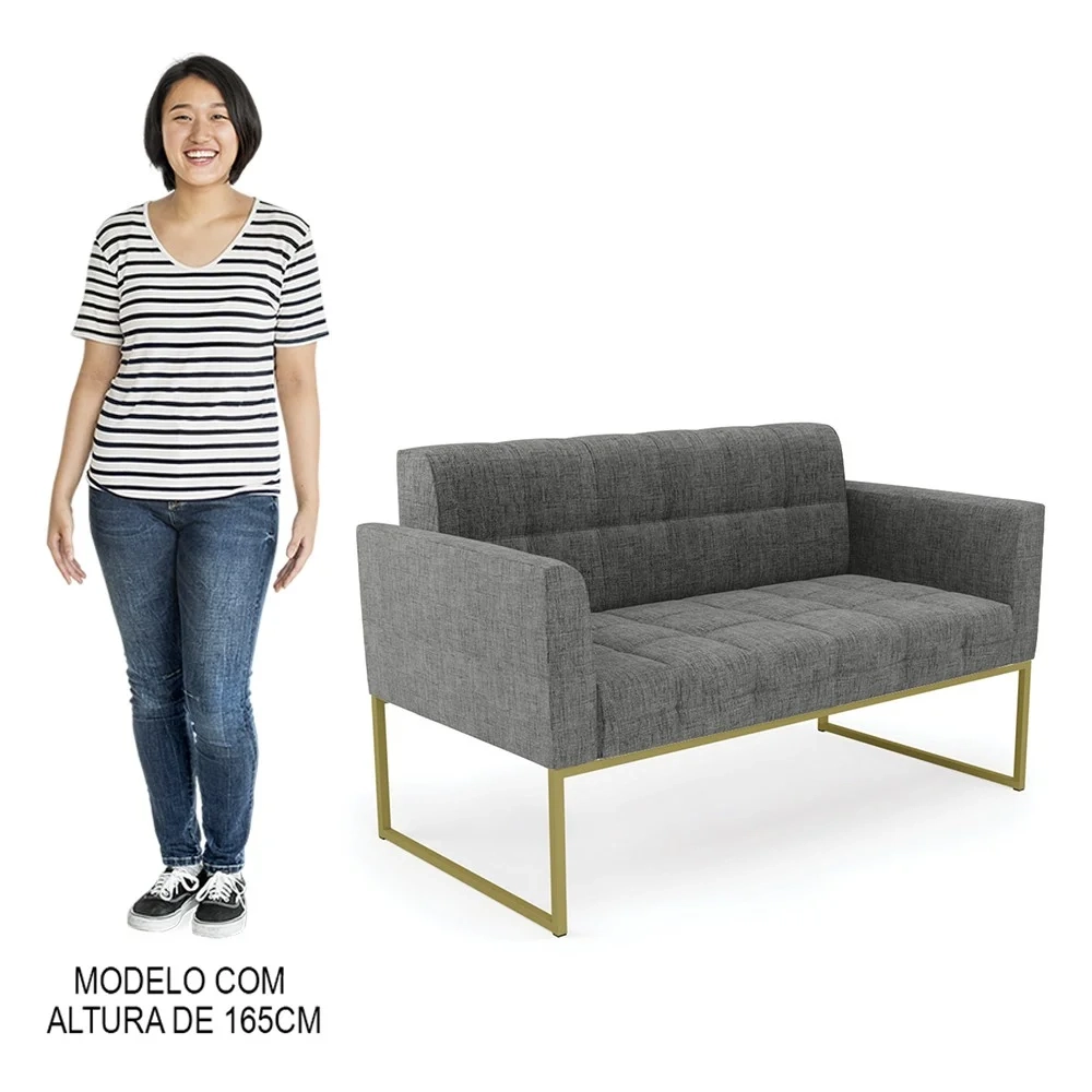 Sofá Namoradeira Base Industrial Dourado Ana Linho Grafite - Ibiza