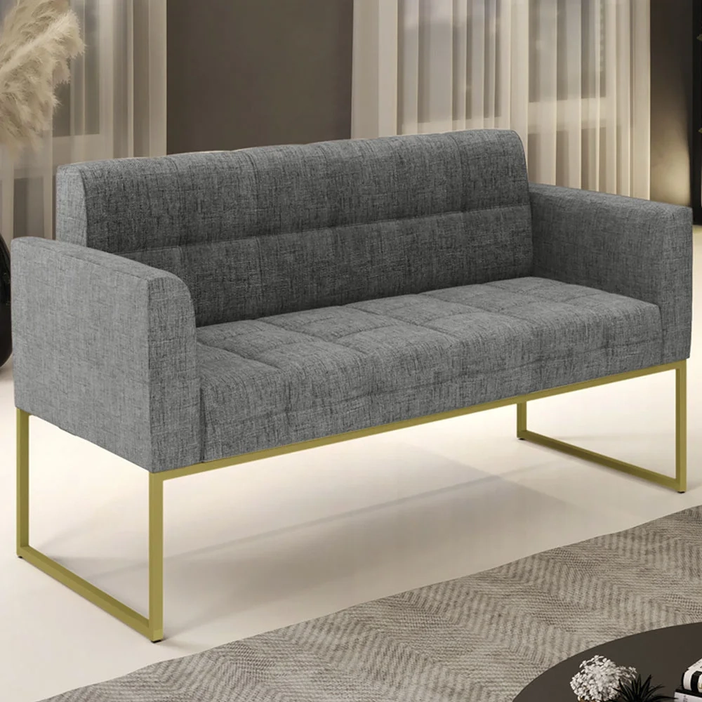 Sofá Namoradeira Base Industrial Dourado Ana Linho Grafite - Ibiza