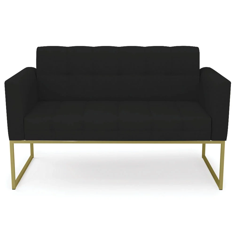 Sofá Namoradeira Base Industrial Dourado Ana Linho Preto - Ibiza