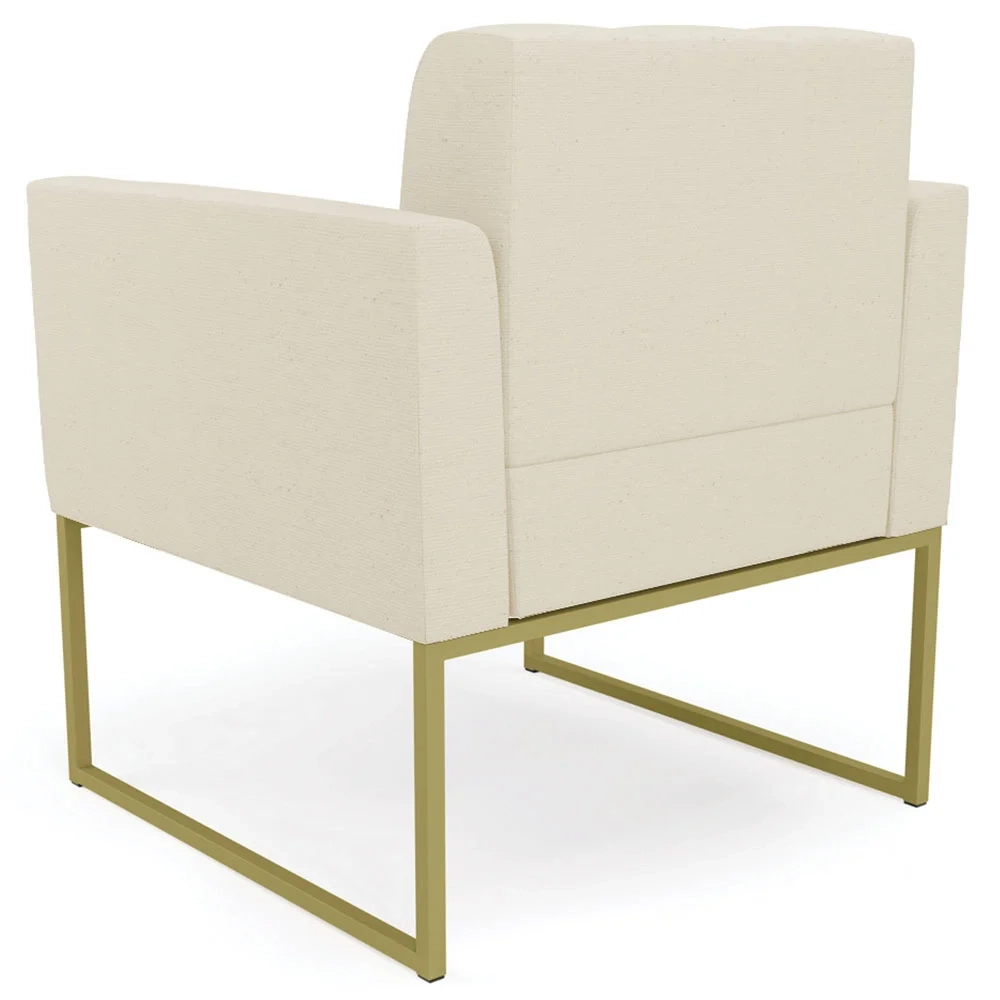 Sofá Namoradeira e 2 Poltronas Base Industrial Dourado Ana Linho Bege - Ibiza