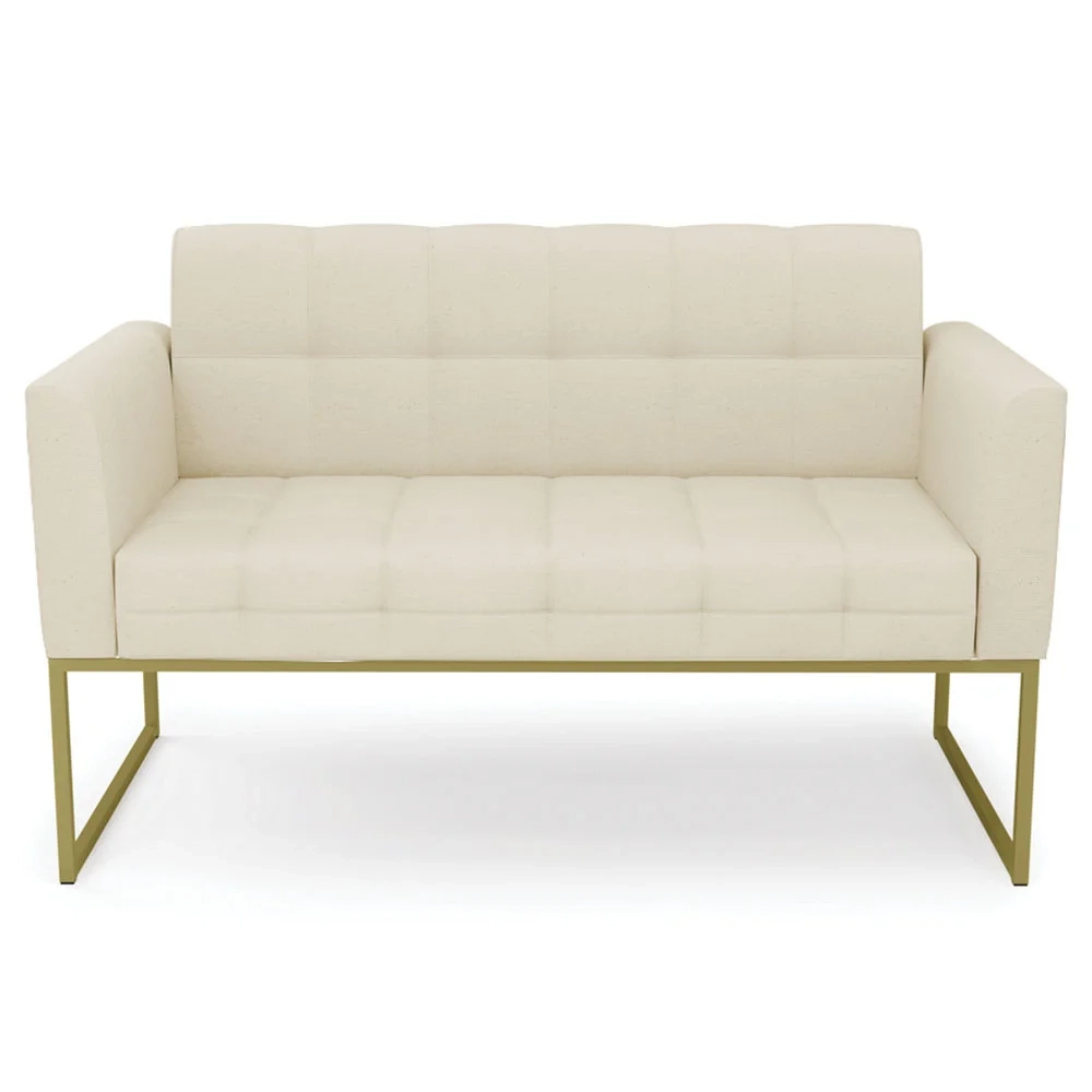 Sofá Namoradeira e 2 Poltronas Base Industrial Dourado Ana Linho Bege - Ibiza