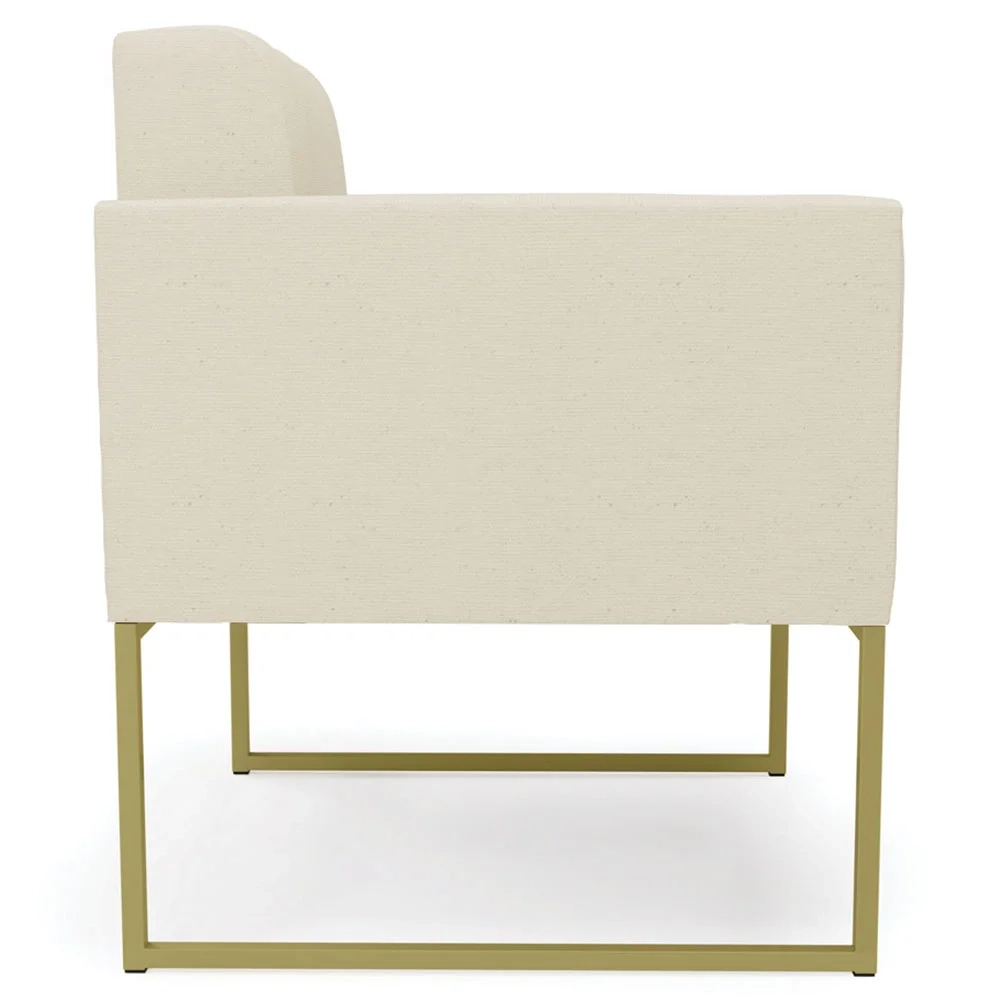 Sofá Namoradeira e 2 Poltronas Base Industrial Dourado Ana Linho Bege - Ibiza