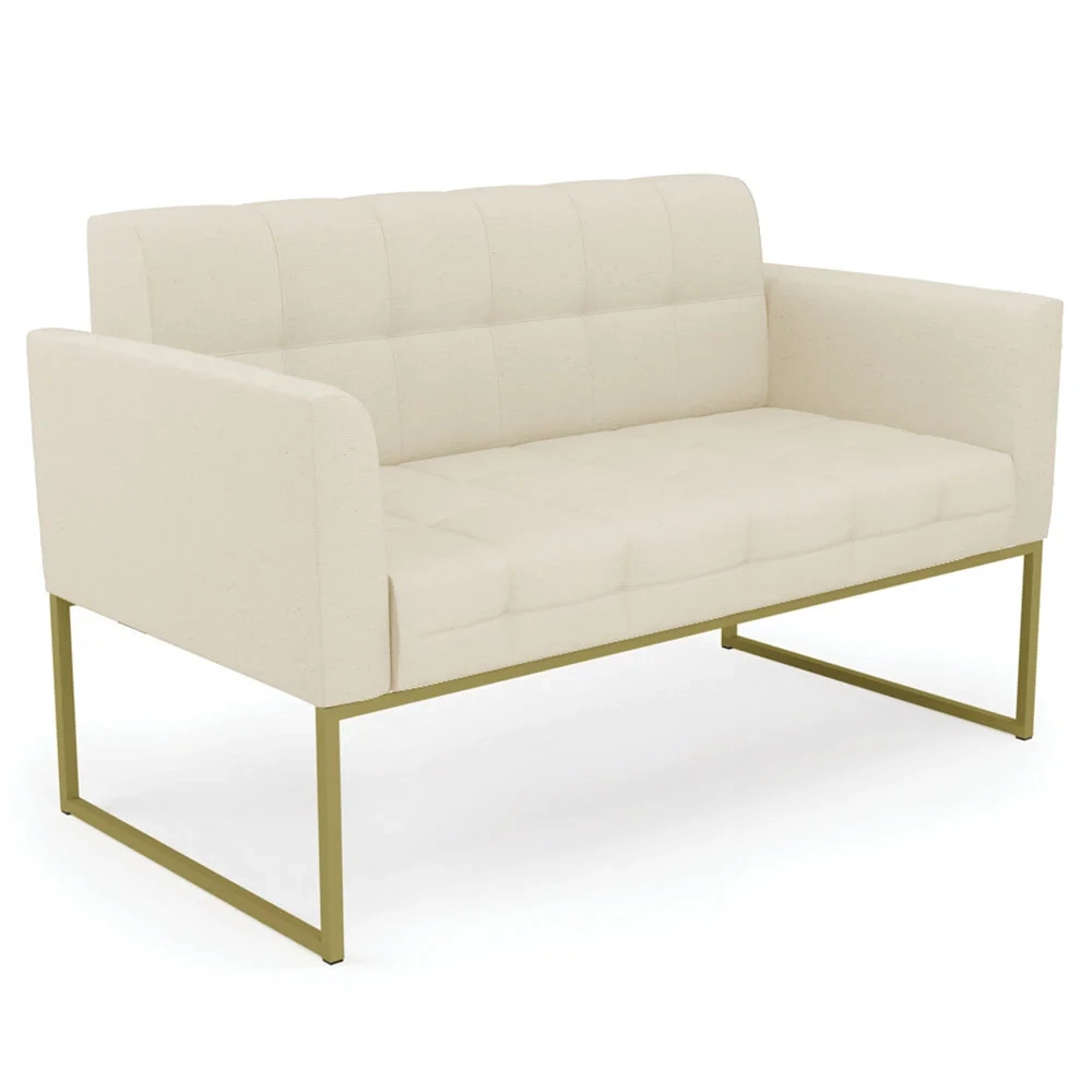 Sofá Namoradeira e 2 Poltronas Base Industrial Dourado Ana Linho Bege - Ibiza