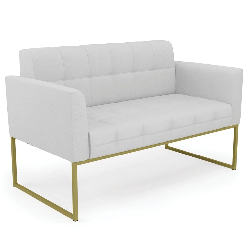 Sofá Namoradeira e 2 Poltronas Base Industrial Dourado Ana Linho Cinza - Ibiza