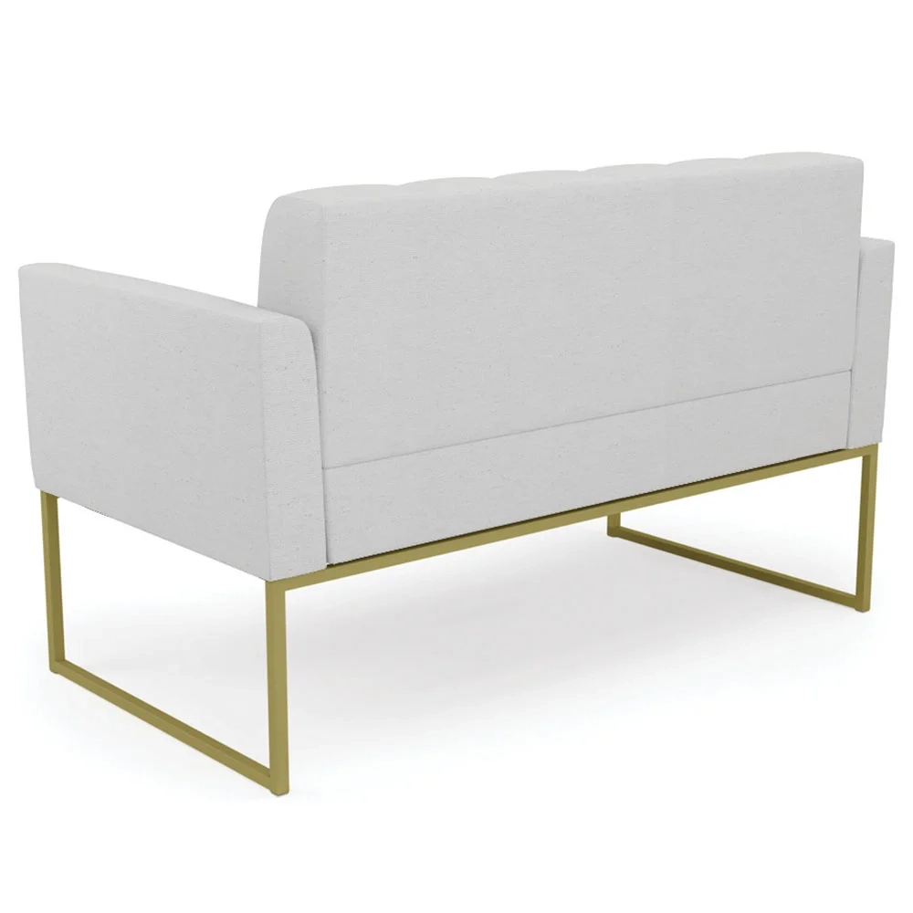 Sofá Namoradeira e 2 Poltronas Base Industrial Dourado Ana Linho Cinza - Ibiza