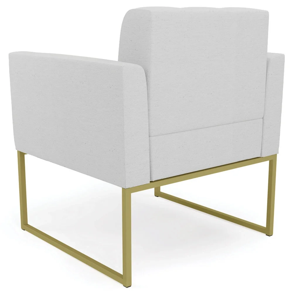 Sofá Namoradeira e 2 Poltronas Base Industrial Dourado Ana Linho Cinza - Ibiza