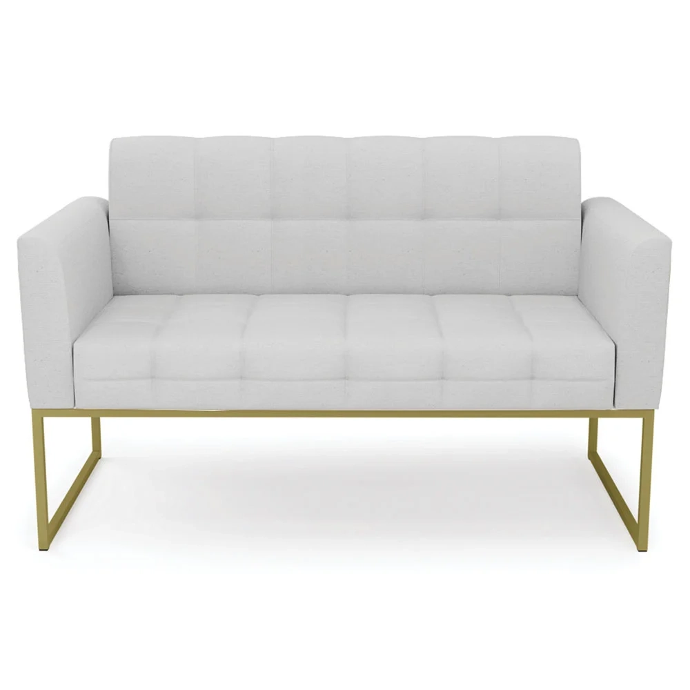 Sofá Namoradeira e 2 Poltronas Base Industrial Dourado Ana Linho Cinza - Ibiza