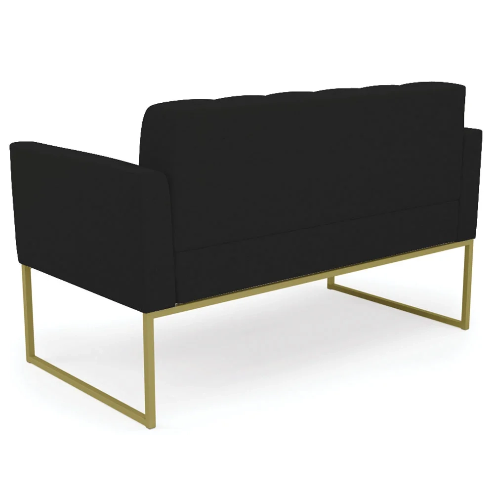 Sofá Namoradeira e 2 Poltronas Base Industrial Dourado Ana Linho Preto - Ibiza
