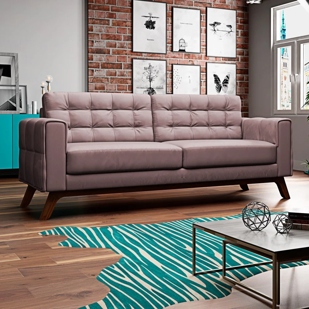 Sofá 300cm 4 Lugares Sandero C-304 Veludo Rosê - Domi