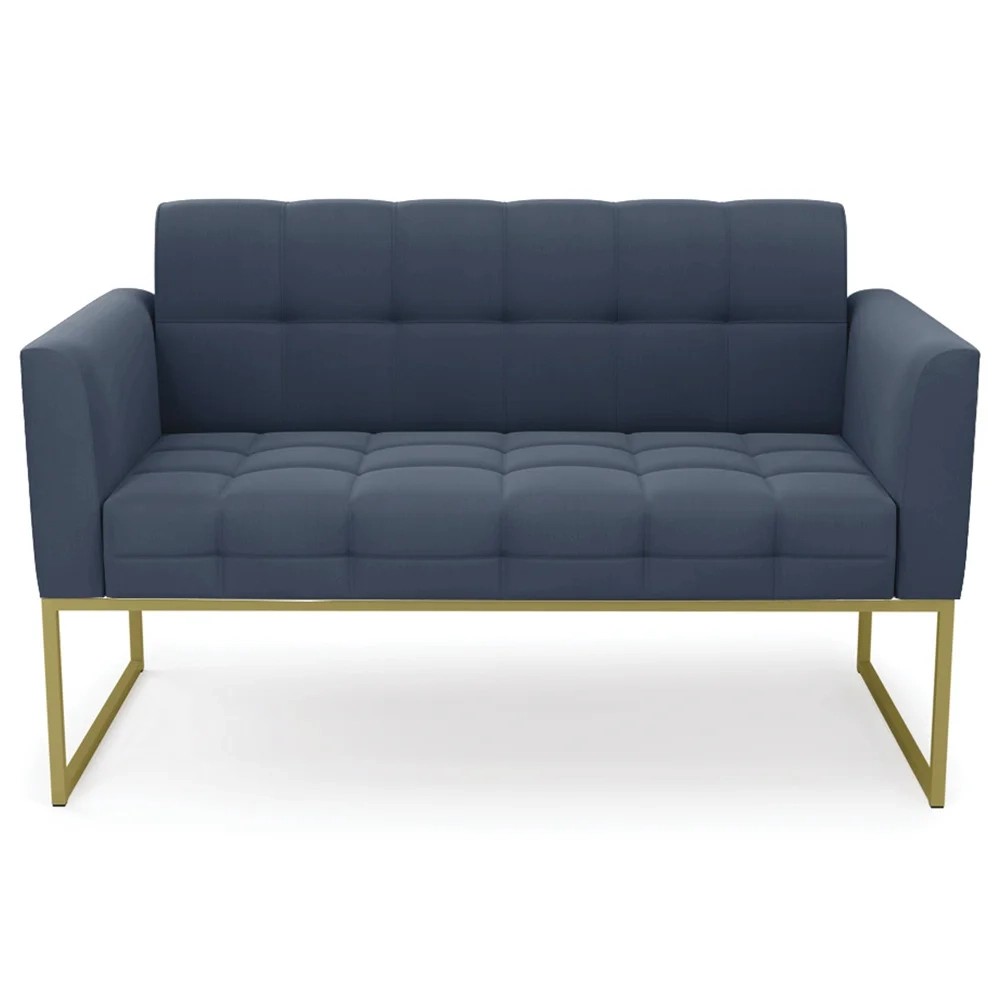 Sofá Namoradeira Base Industrial Dourado Ana Suede Azul Marinho - Ibiza