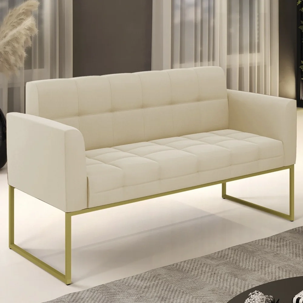 Sofá Namoradeira Base Industrial Dourado Ana Suede Bege - Ibiza