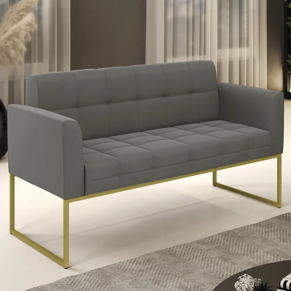 Sofá Namoradeira Base Industrial Dourado Ana Suede Grafite - Ibiza