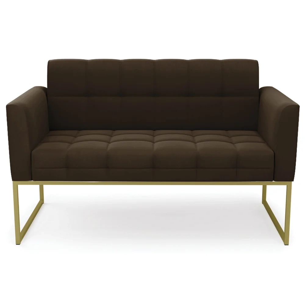 Sofá Namoradeira Base Industrial Dourado Ana Suede Marrom - Ibiza