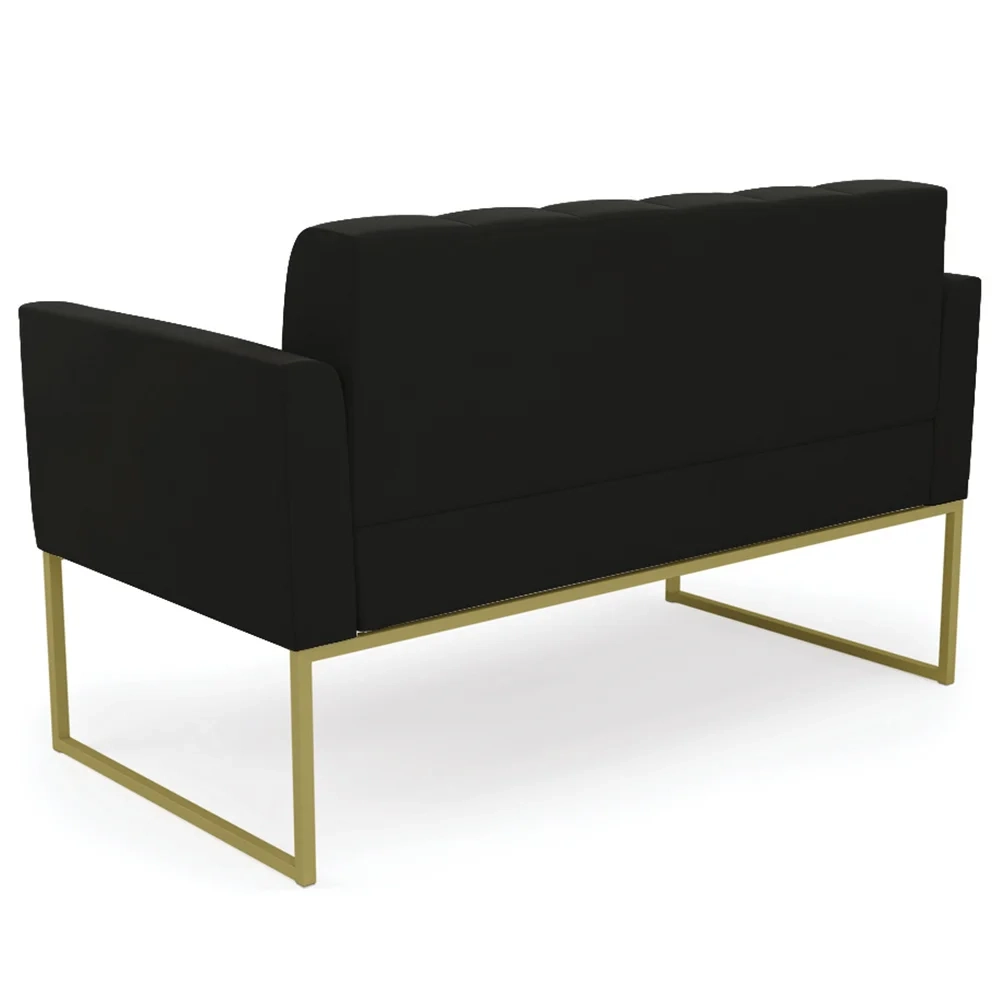 Sofá Namoradeira Base Industrial Dourado Ana Suede Preto - Ibiza