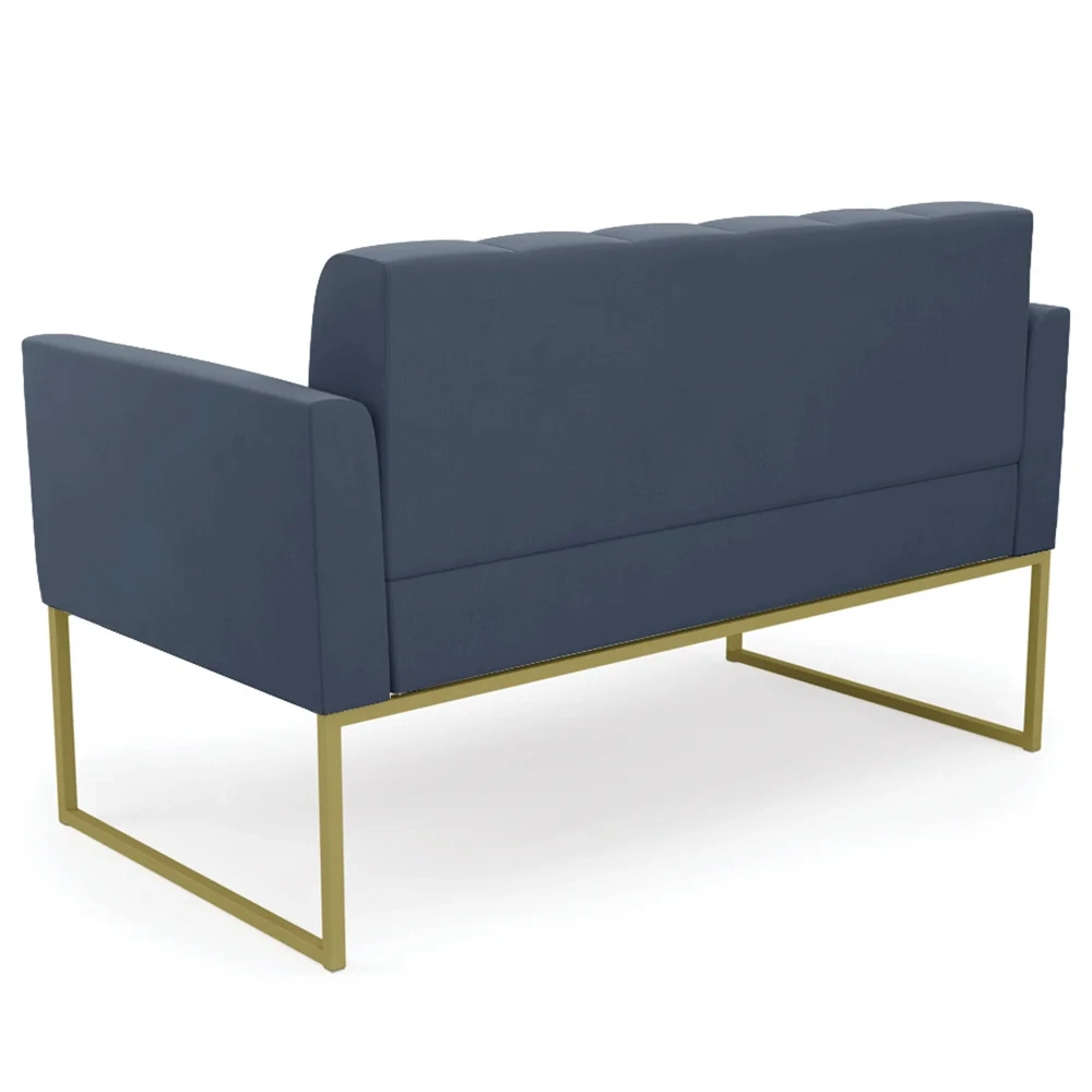 Sofá Namoradeira e 2 Poltronas Base Industrial Dourado Ana Suede Azul Marinho - Ibiza