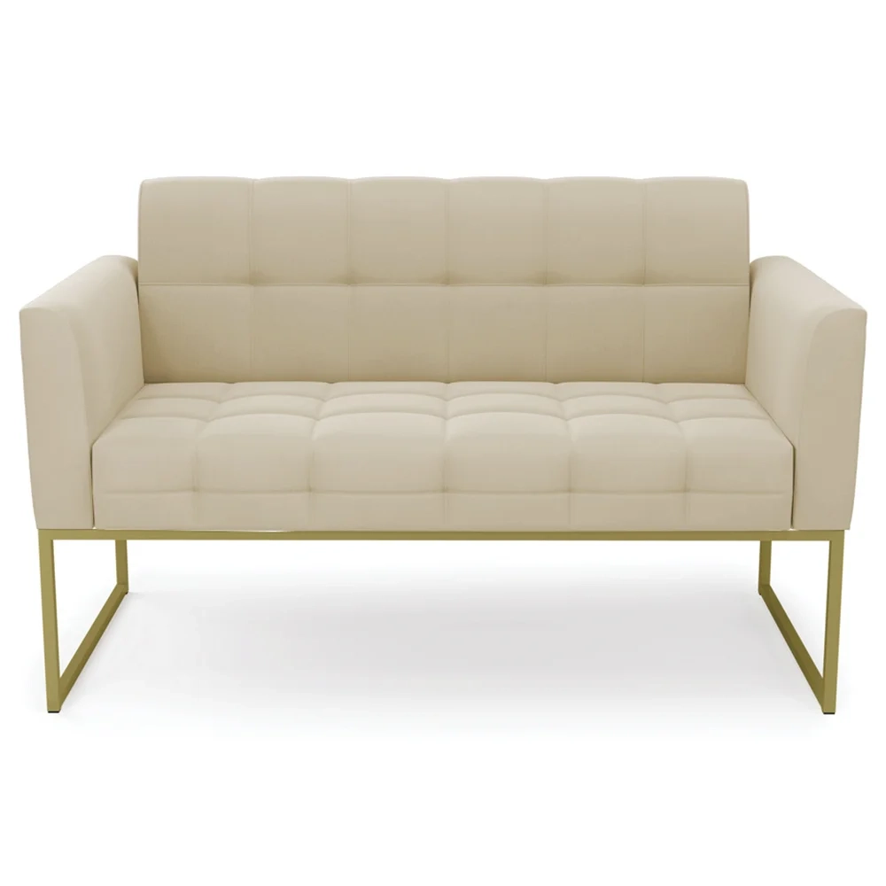Sofá Namoradeira e 2 Poltronas Base Industrial Dourado Ana Suede Bege - Ibiza