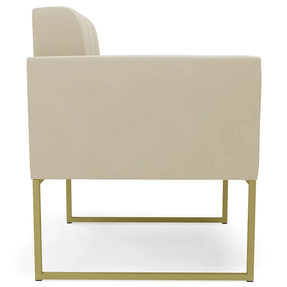 Sofá Namoradeira e 2 Poltronas Base Industrial Dourado Ana Suede Bege - Ibiza