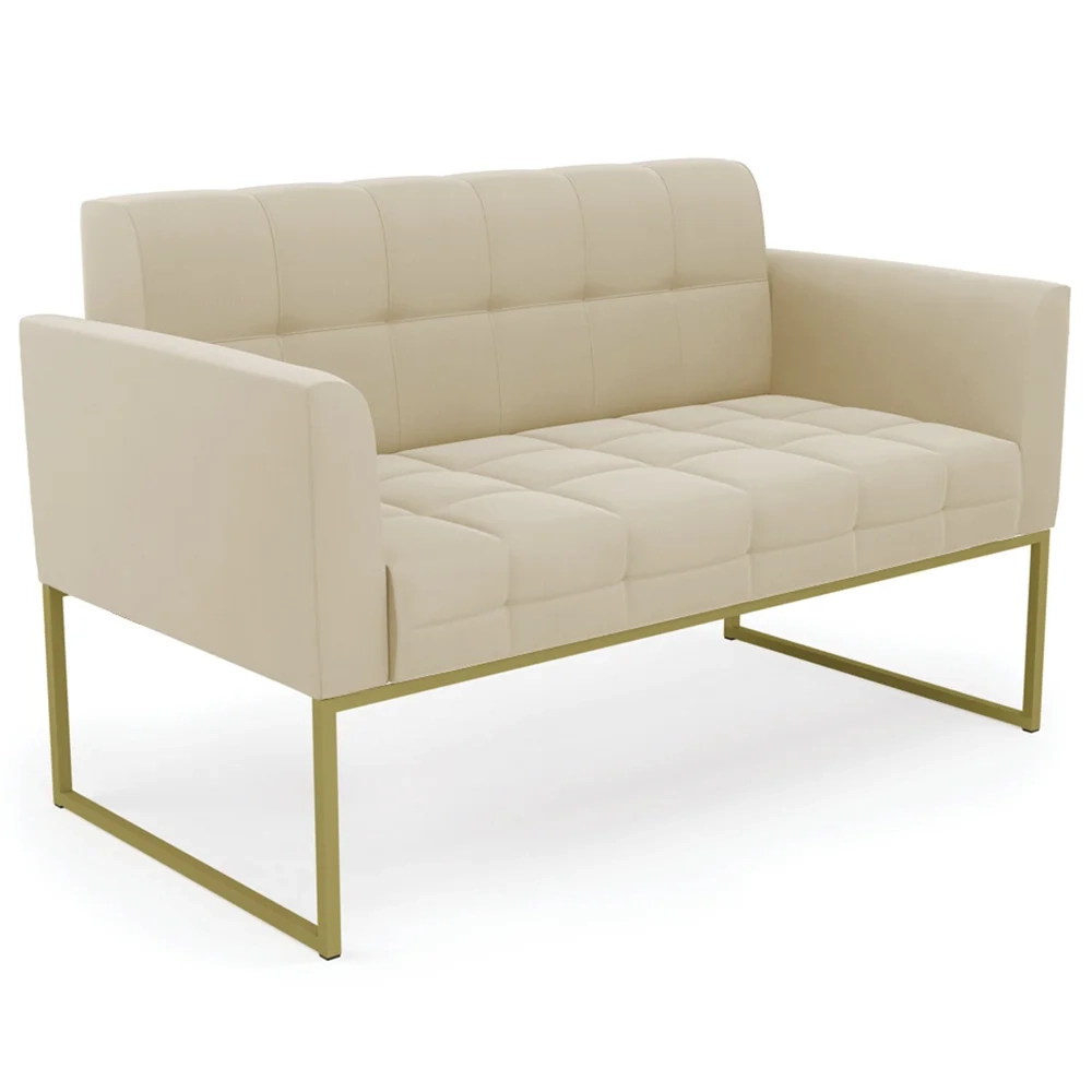 Sofá Namoradeira e 2 Poltronas Base Industrial Dourado Ana Suede Bege - Ibiza